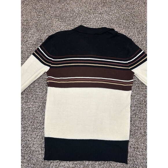 Vintage 70s Gap Striped Black Brown Polo Shirt - Long Sleeve - Medium - Picture 6 of 7